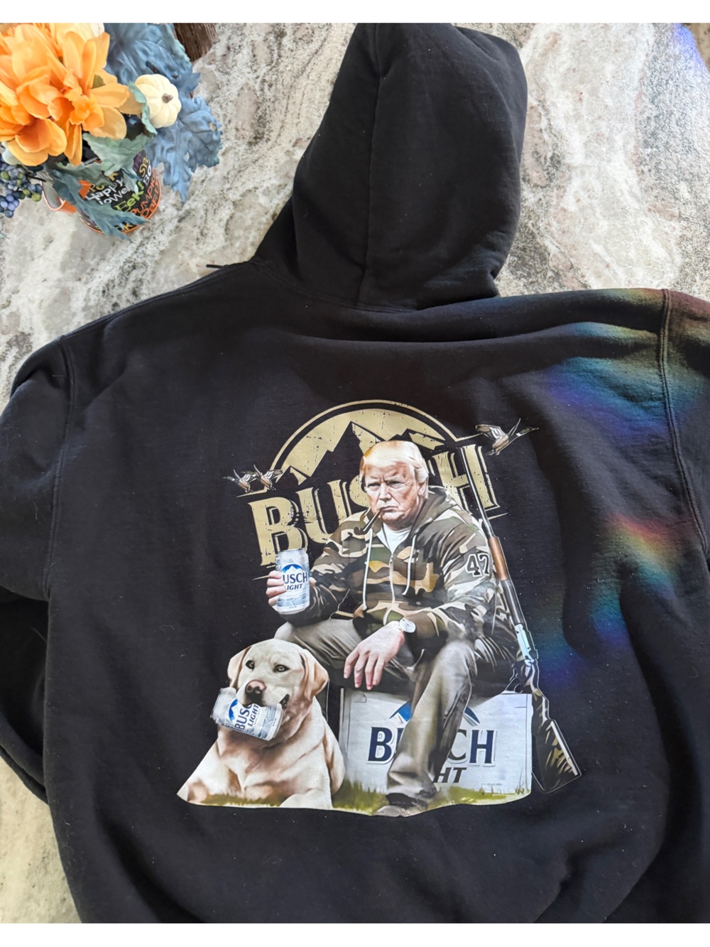 Gildan Black Crewneck Sweatshirt with Graphic Beer and Character Print